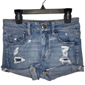 American Eagle Hi-Rise Shorties -Blue Denim Jean Shorts-Size 2-Like New